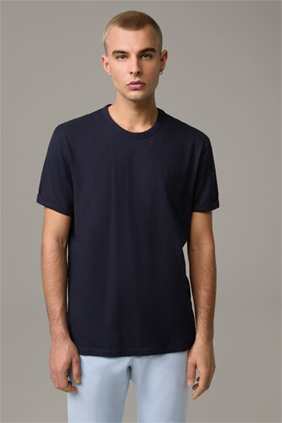 Katoenen T-shirt Colin, donkerblauw gestructureerd